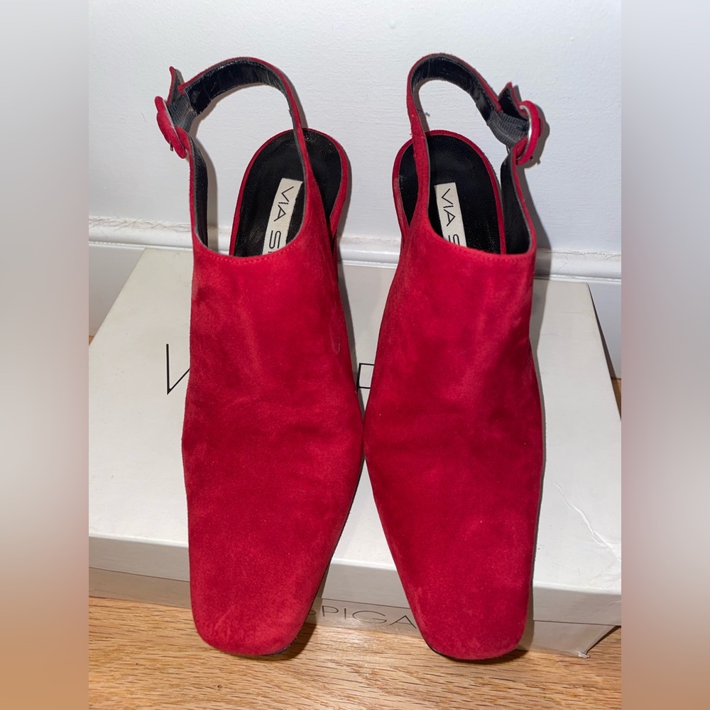 Via Spiga Red Suede Block High Heels Made in Italy